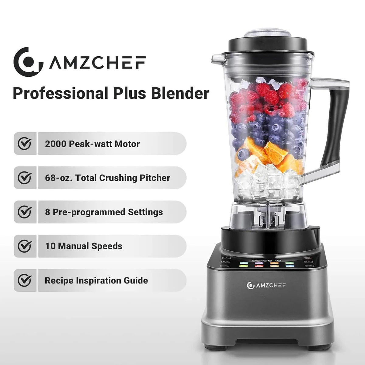 AMZCHEF 8-IN-1 Professional Blender 2000 W, 68 oz, Timer, XL-05 - Scratch & Dent