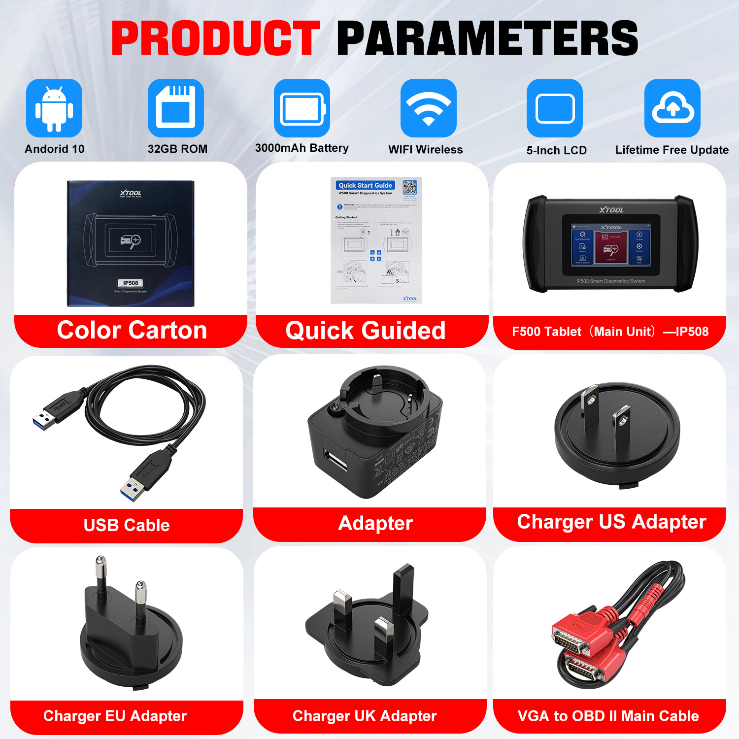 USED XTOOL IP508 Full OBD2 Diagnostic Scanner Auto VIN ABS BMS Oil Code Reader
