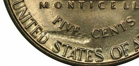 1947-D Jefferson Nickel- Ch BU -Struck Through Object Unknown -ee265csx2