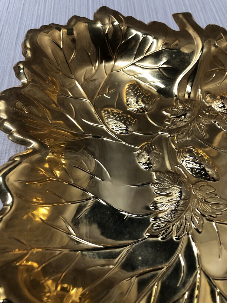WMF-IKORA LEAF DISH 24K GOLDPLATED Shaped Trinket Dish Strawberry Design