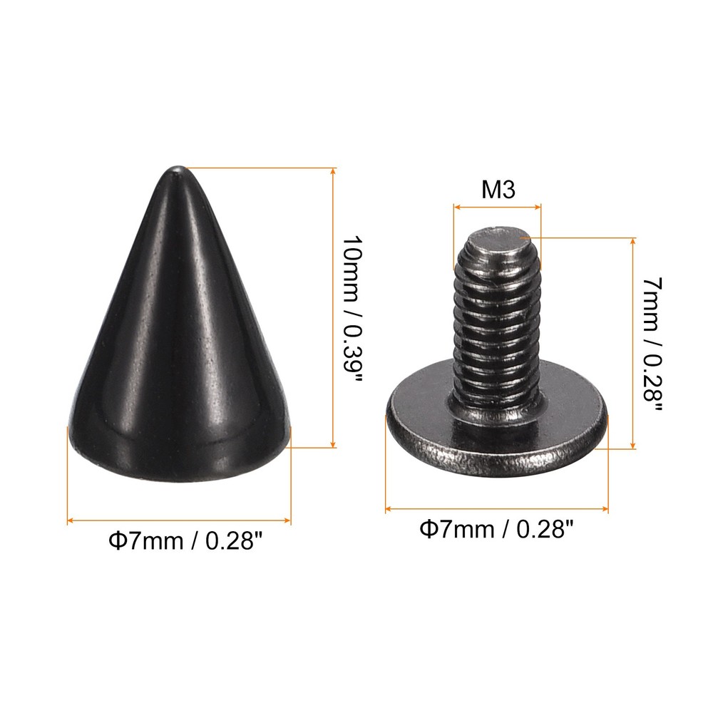 20 Sets Cone Spikes Studs, 7x10mm Studs and Spike Screw Back Rivet, Black