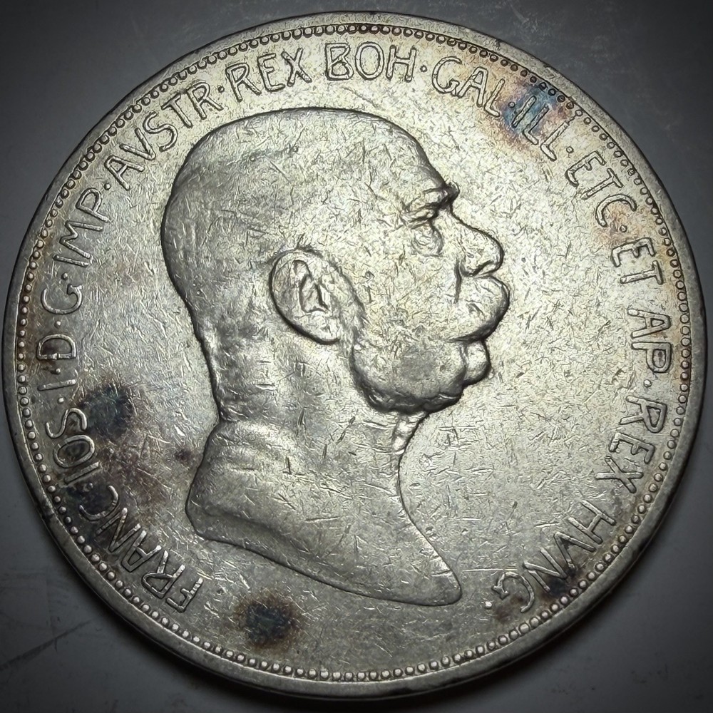 Austria - 1908 5 Five Corona Silver Coin