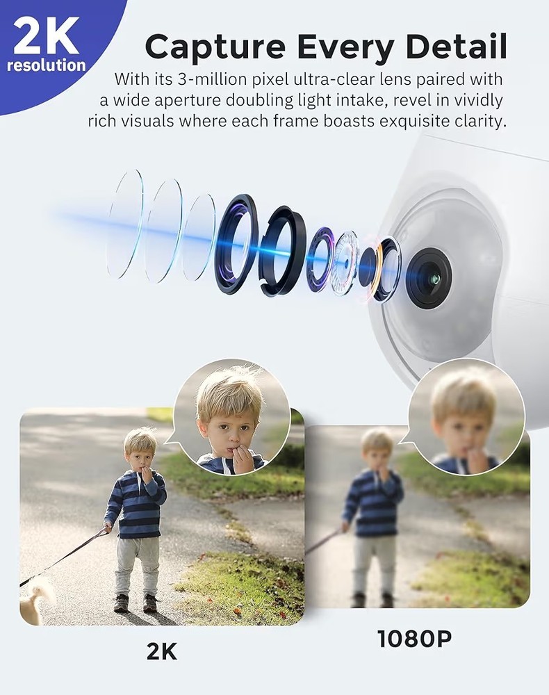 2K Wireless Light Bulb Security Cameras with Motion Detection & Night Vision
