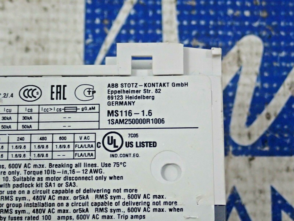 ABB MS116 1.0-1.6A Manual Motor Starter