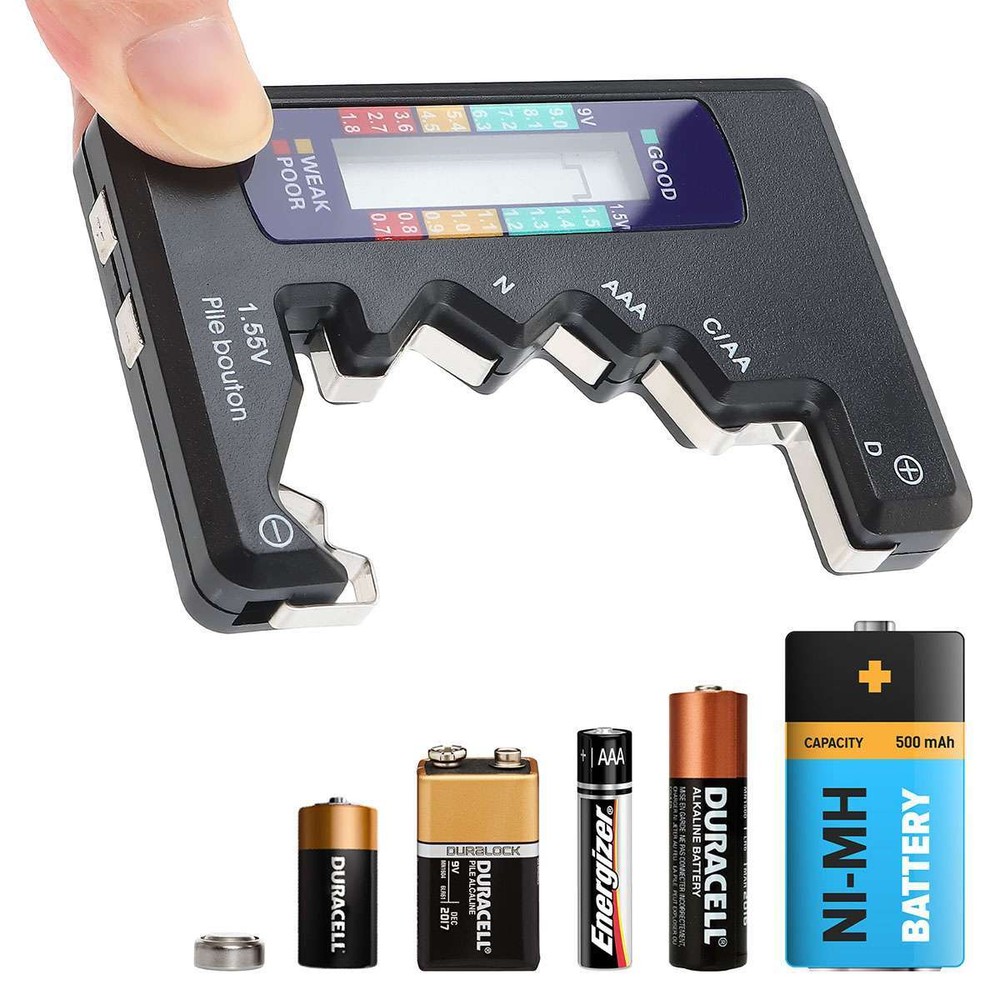 Digital LCD Battery Tester Universal Volt Checker AAA AA C D 9V & Button Cell