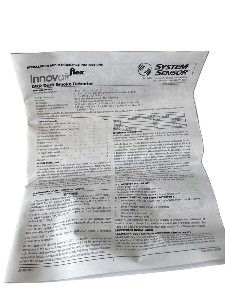 Innovair Flex DNR Duct Smoke Detector With Remote Test Capability System Sensor