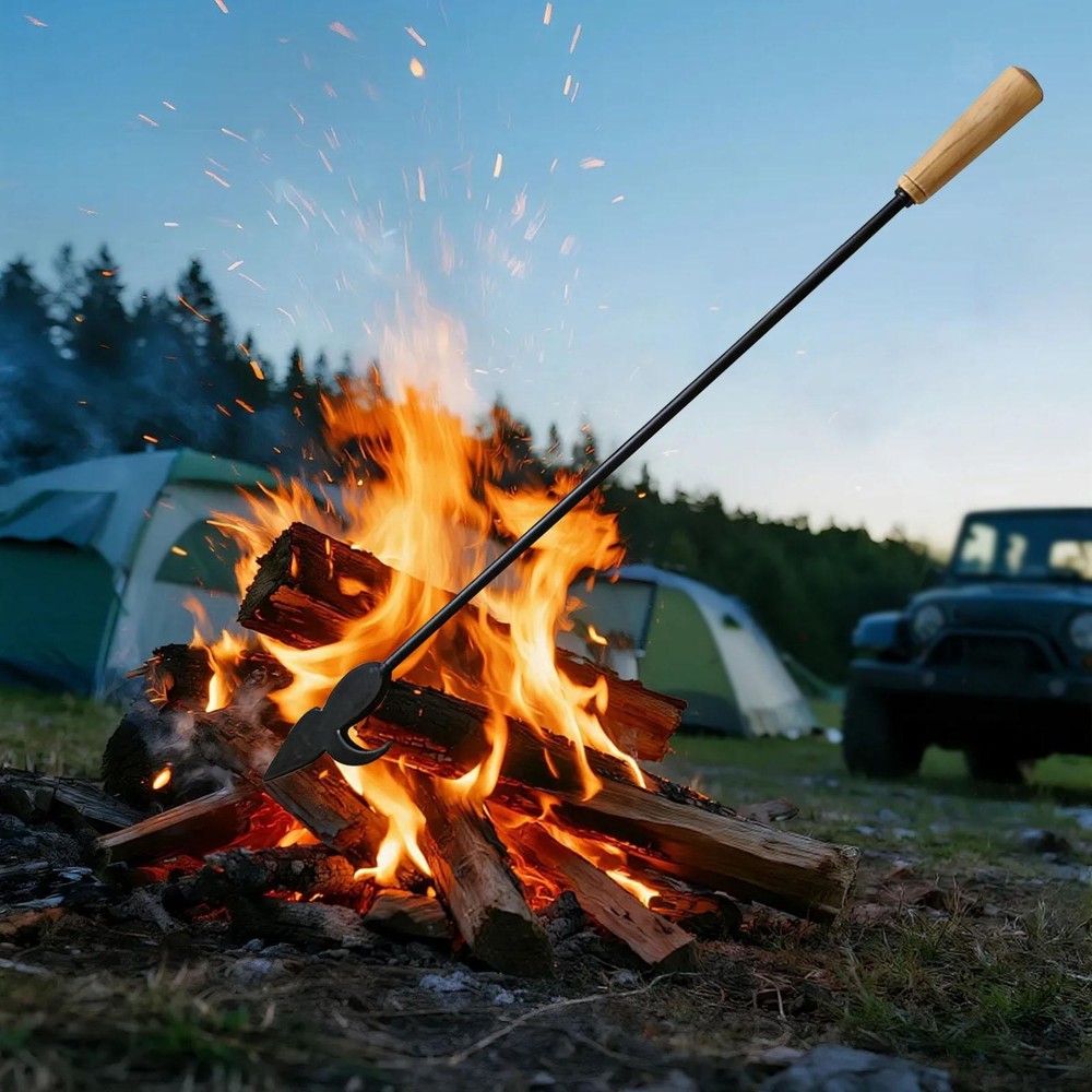 Fire Tool 32" Long Fireside Accessory Heavy Duty Campfire Tool Fire Pit Tool for