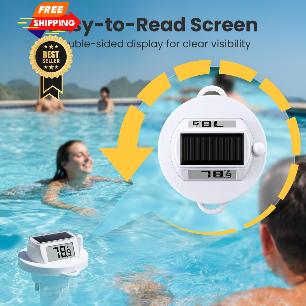Solar Pool Thermometer Floating, Digital Swimming Thermometer, White
