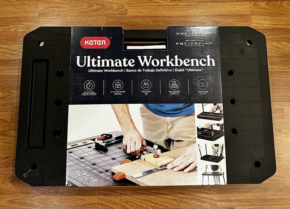 Keter Portable Folding Table Tool Storage Stand Workbench w/Clamps NEW IN BOX