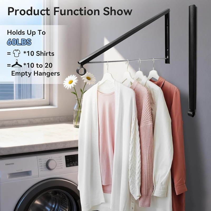 Wall Mounted Foldable Clothes Rack Space Saving Durable Indoor Outdoor Use