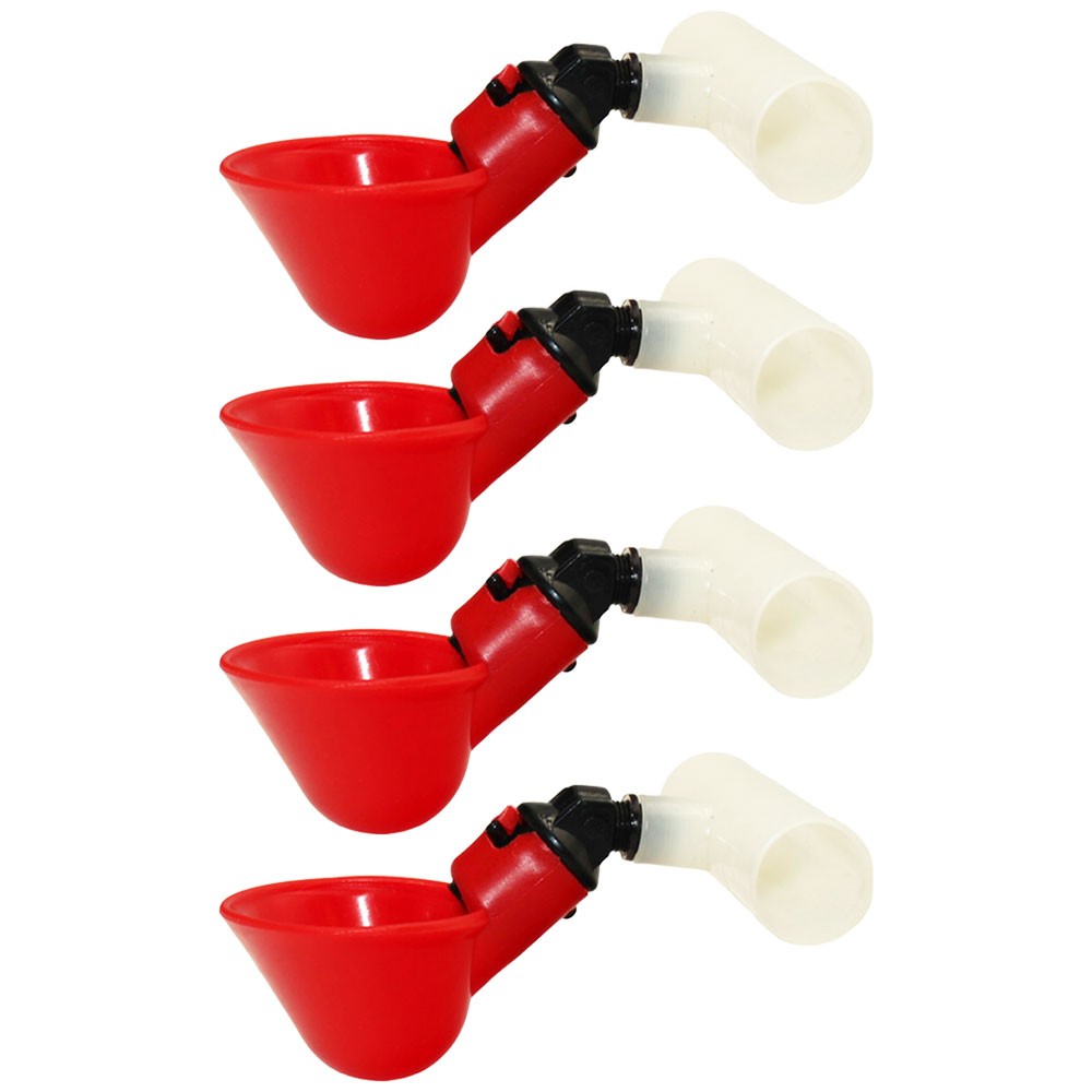 (4) AUTOMATIC WATER DRINK CUPS & 1/2" PLASTIC TEE FITTING CHICKEN WATER POULTRY