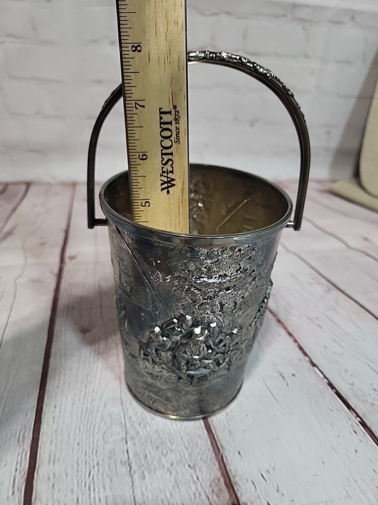 Vintage DENMARK Repousse Silver Plate Bucket with Attached Handle
