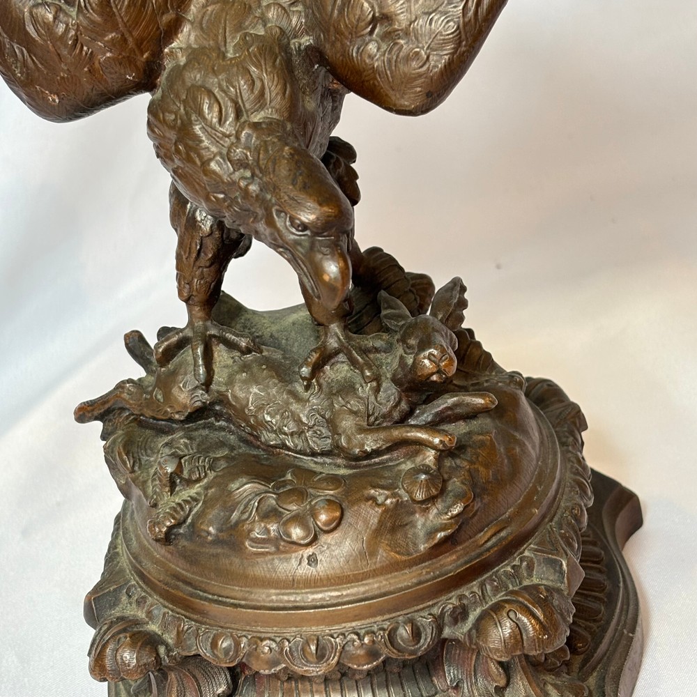Antique Bronze Statue Eagle Clutching Rabbit