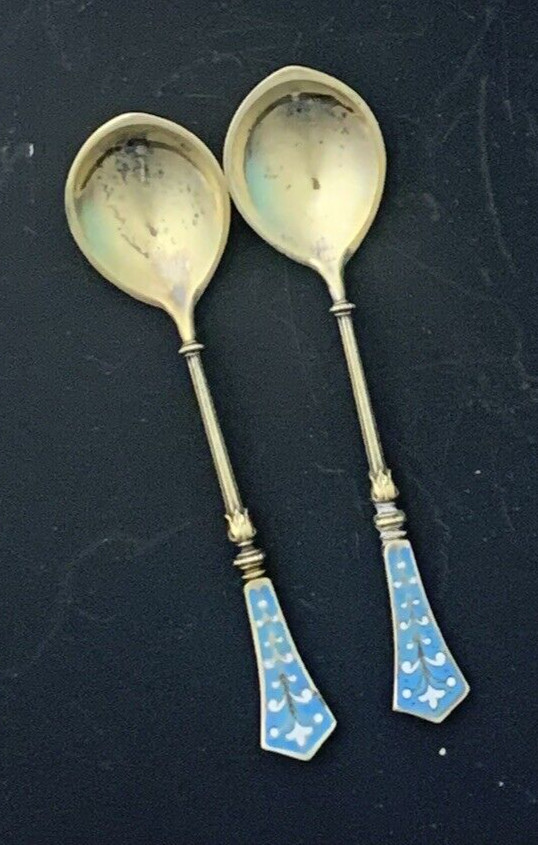 Set 12 German 800 Silver Gilt and ENAMEL Spoons