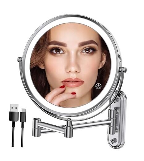 Rechargeable Wall Mounted Lighted Makeup Mirror, 8 Inch Narrow Base-chrome