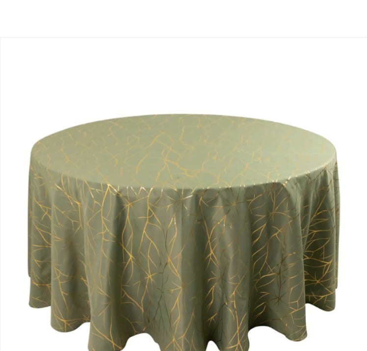 Dusty Sage Green Round 120" Polyester Tablecloth With Golf Foil Tree Pattern