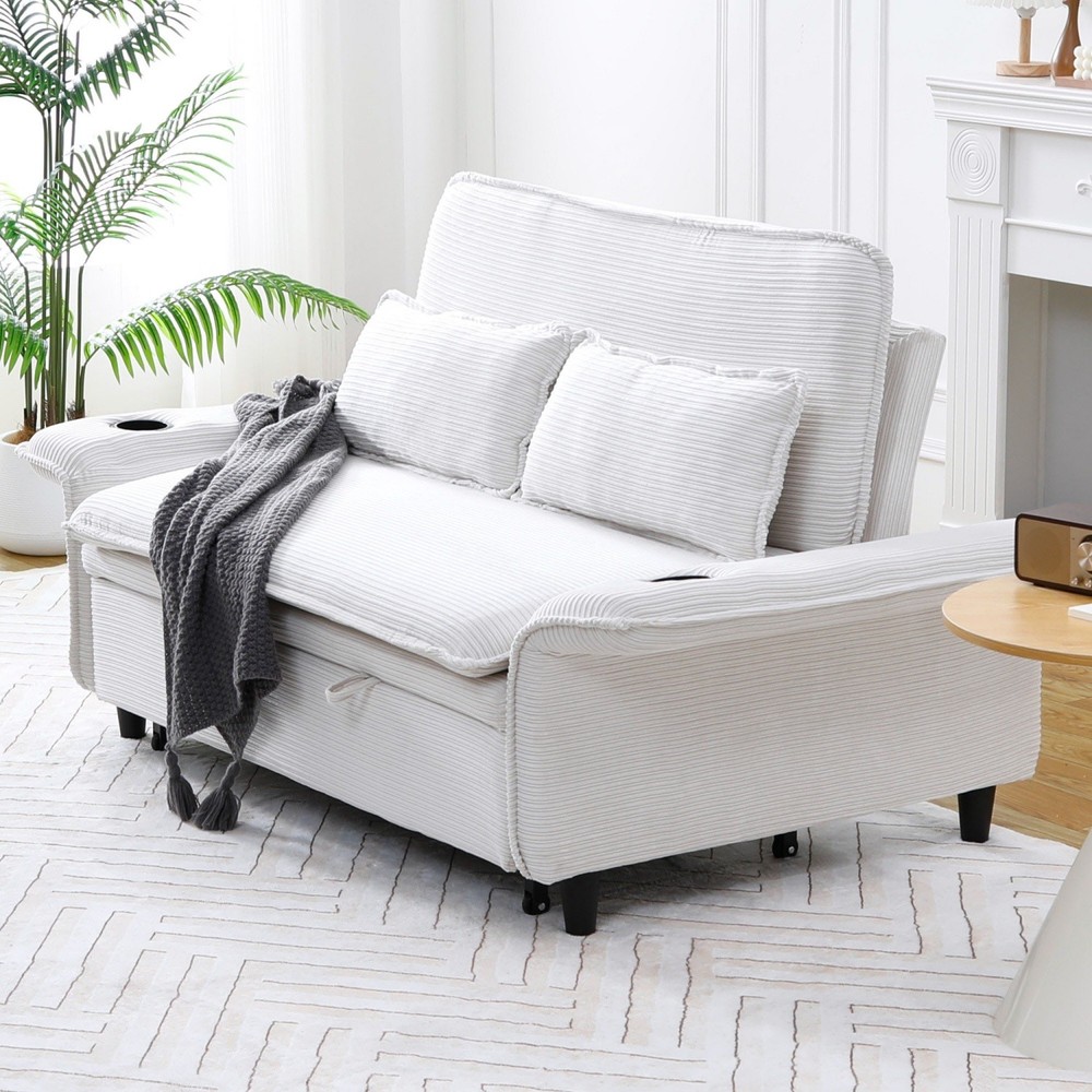 Convertible Sleeper Sofa Bed Loveseat Sofa w/ Pull-Out Bed & Adjustable Armrests