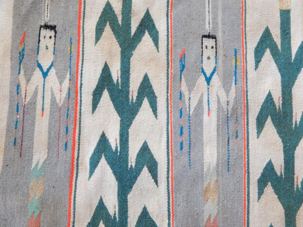 30.5 X 57" VINTAGE NAVAJO INDIAN SHIPROCK CORN YEI PICTORIAL RUG / WEAVING