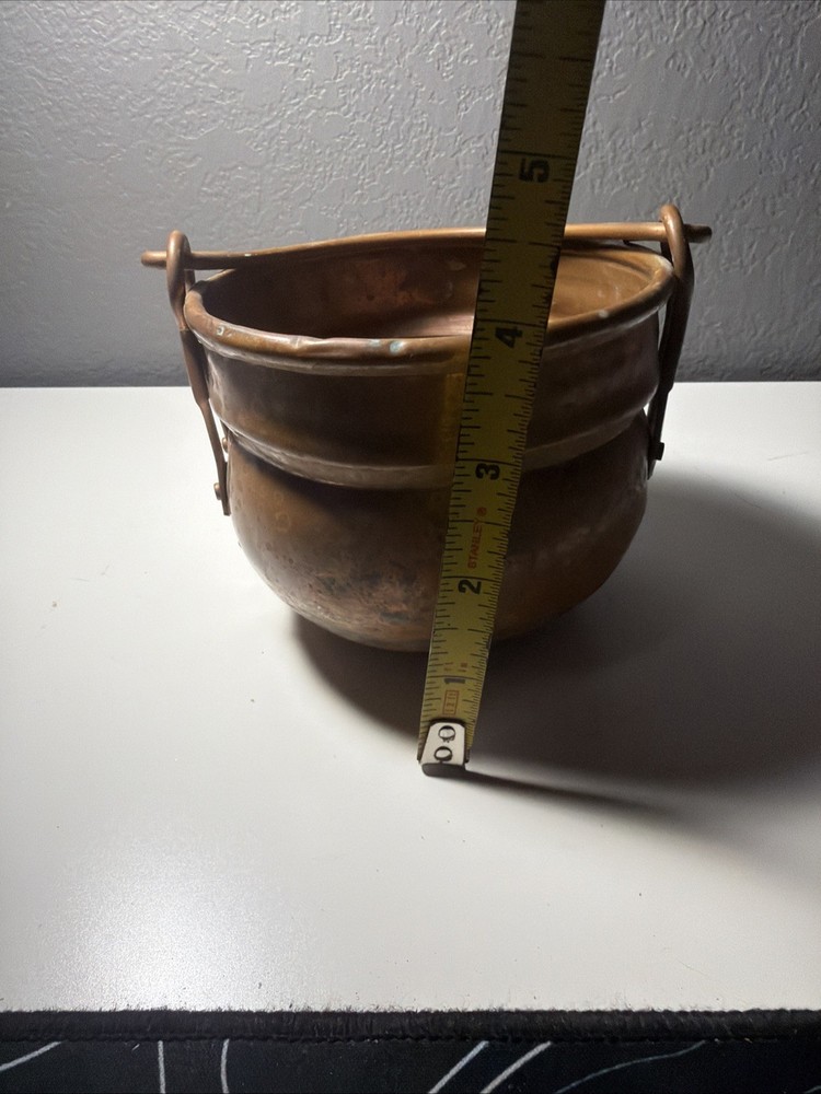 Vintage Solid Copper Cauldron Pot with Swing Handle Rustic Farmhouse Decor