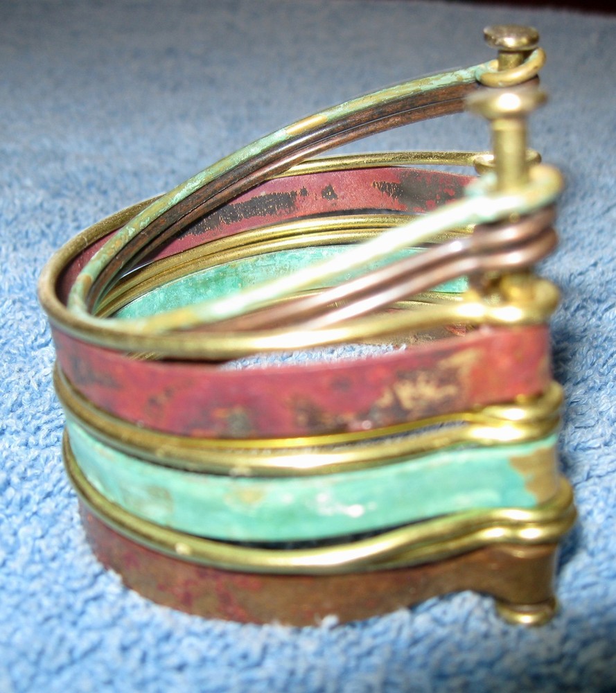 Connected 11 Bangles Bracelet; Multicolor; Golden Open Side; Posts; 3" Diameter