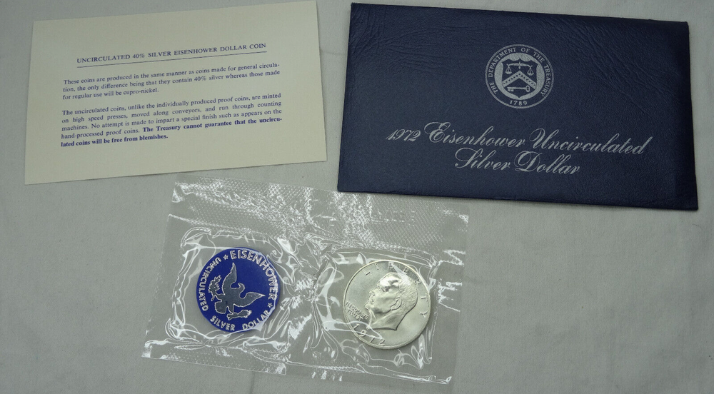 1972-S Eisenhower Silver Dollar 40% Uncirculated OGP Blue Envelope US Mint