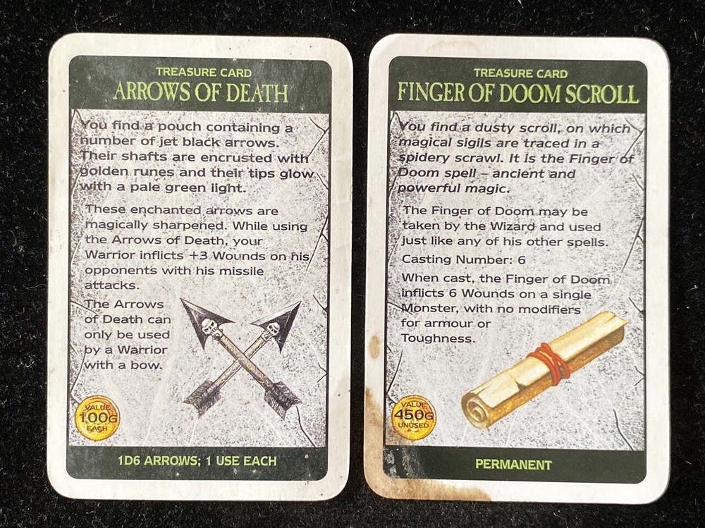 Warhammer Quest RPG Base Set 1995 Treasure Cards x2