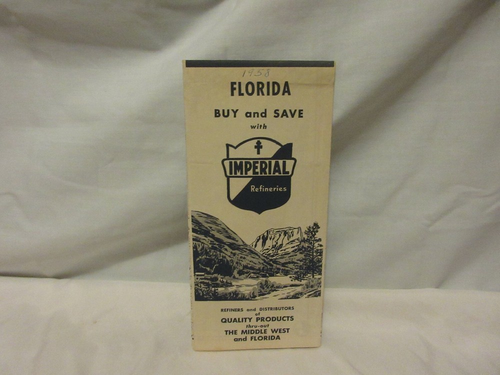 Vtg. 1958 Imperial Refineries Road Map - Florida