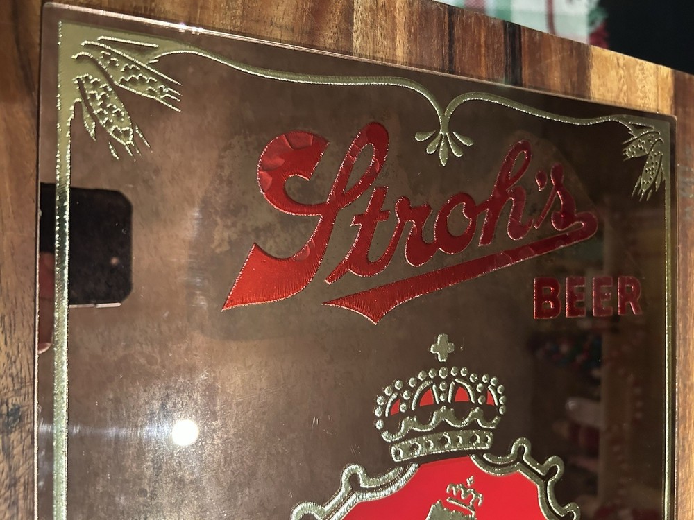 Strohs Beer Sign Reverse Style Mirror Gold Leaf