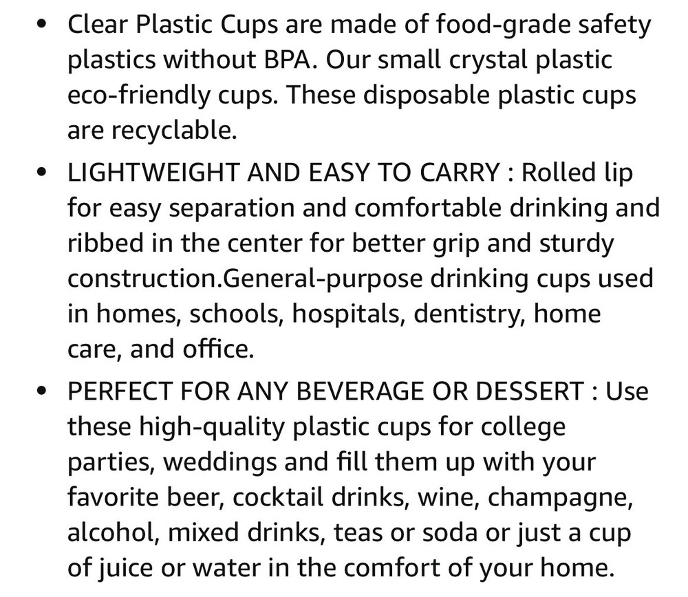 100pc Reusable White Plastic Cups 7oz Disposable Cup 180Cc White Drinking