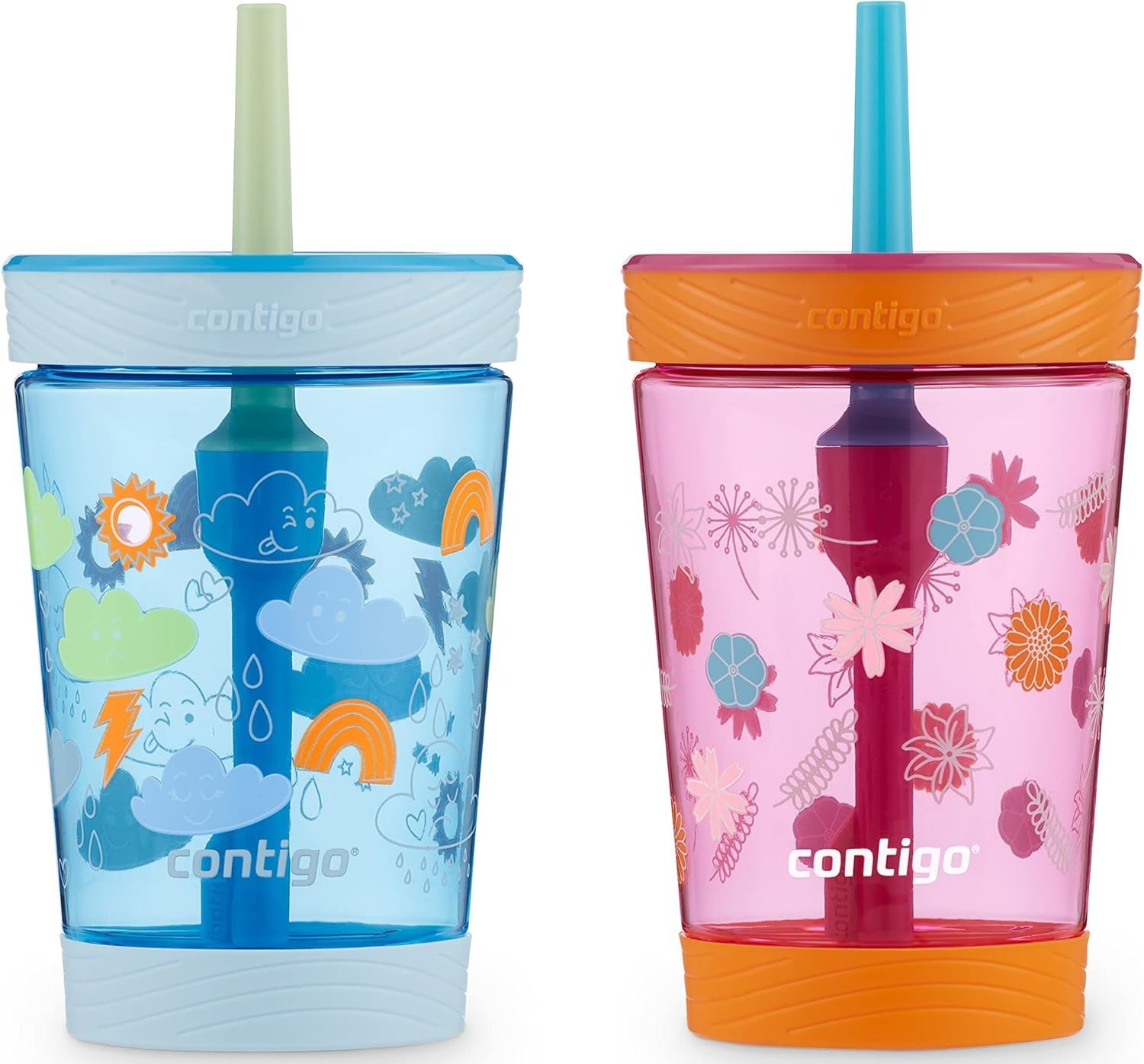 Contigo Tumbler w/Straw 14oz 2 Pack, Dragonfruit Wildflowers & Blue Poppy Cloud
