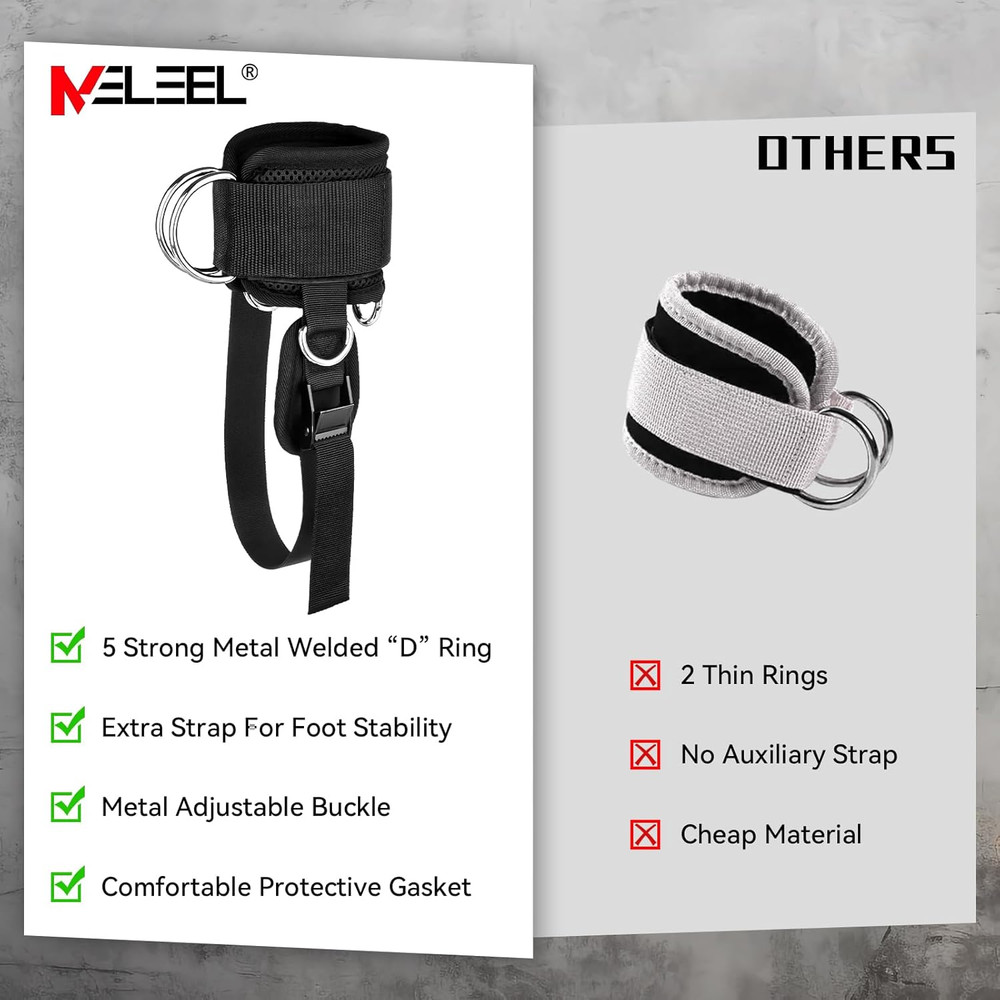 Cable Machine Ankle Straps with Steel D-Ring for Leg Workouts