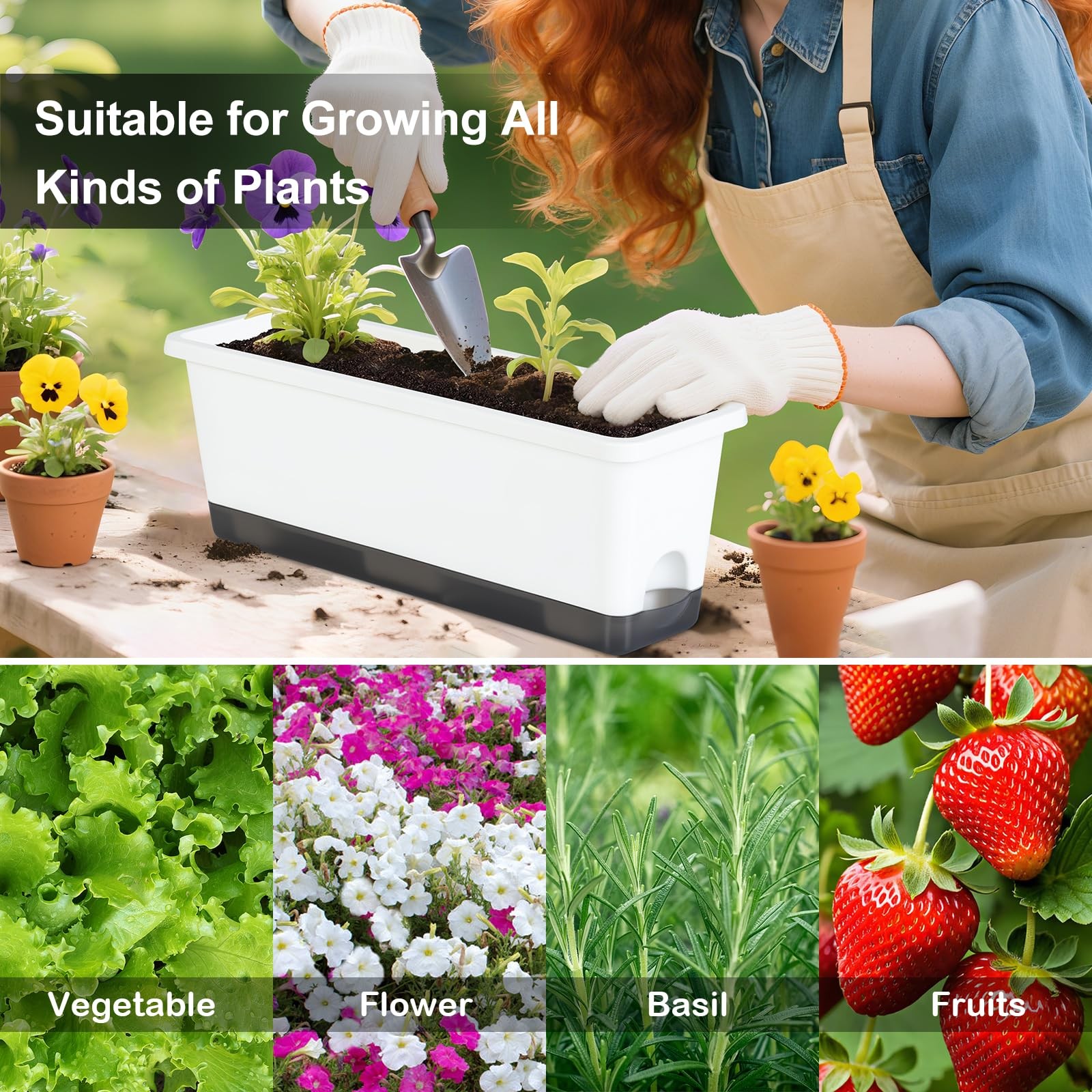 Window Box Planter 4 Packs, 17 Inches Rectangle Flower 17*5.1*6 inch, White