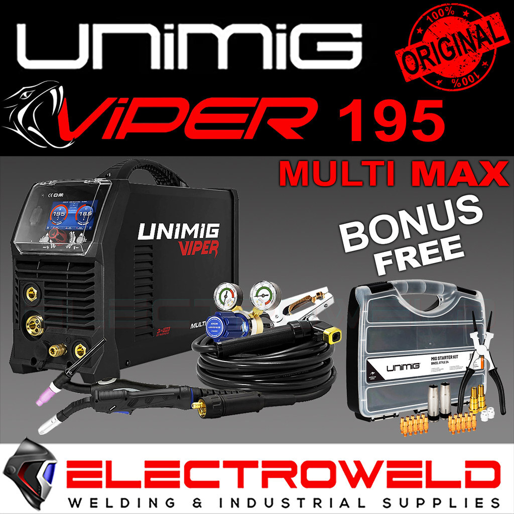 UNIMIG Viper Multi 195 Max Mig Tig Stick Welder HF DC Smart Set 10A Torch U11011