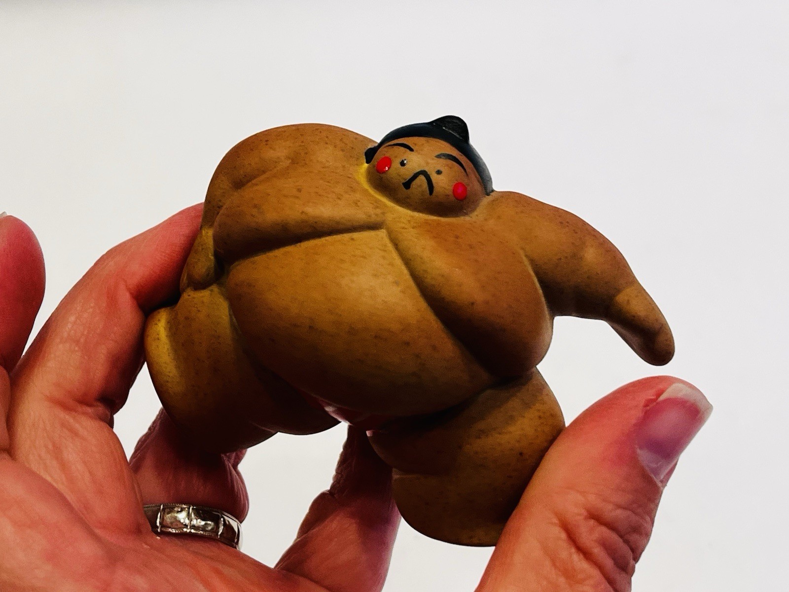 Japanese Sumo Wrestler Figurine Ceramic Shiko Pose Funny Japan Decor BIN A