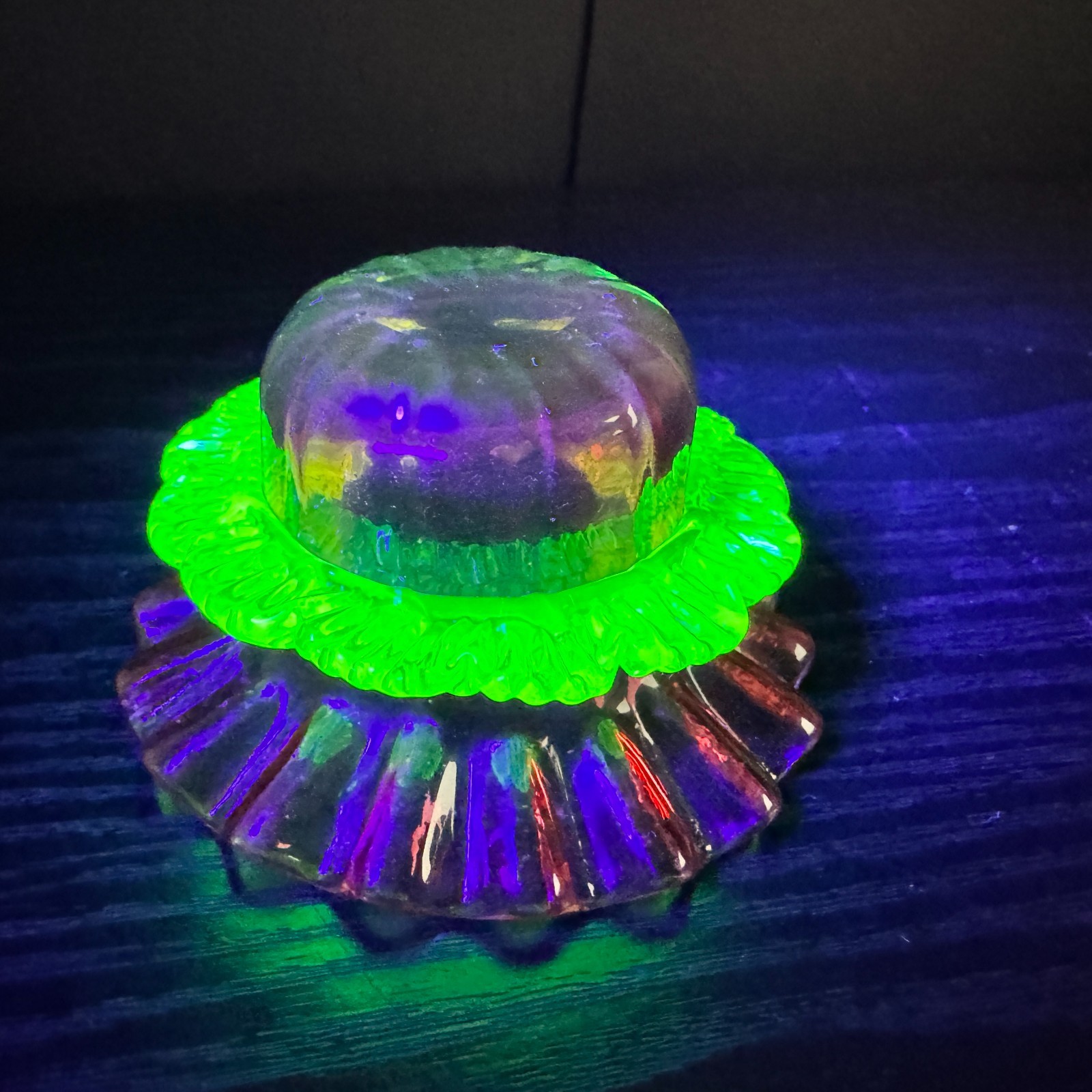 Uranium Glass Cranberry Vaseline Ruffle Open Salt Cellar Antique Victorian Era