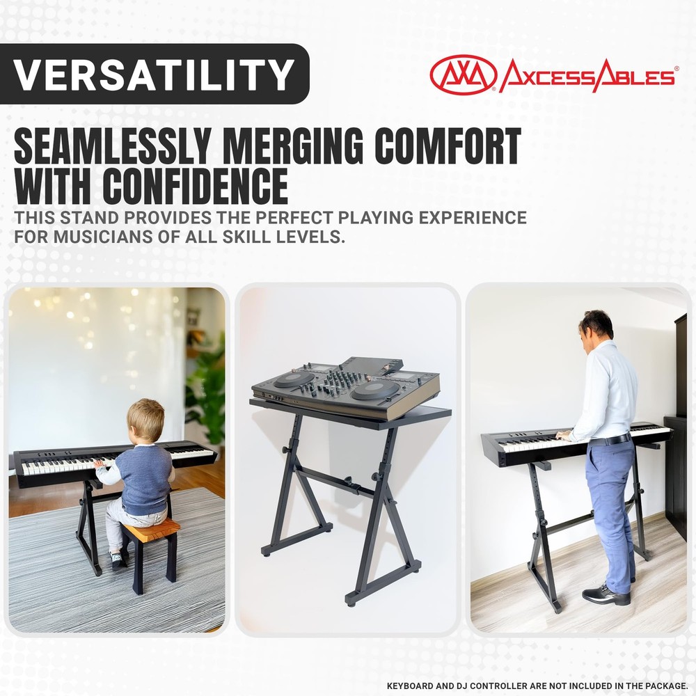 AxcessAbles Adjustable Piano Keyboard Stand and DJ Controller Desk – Black