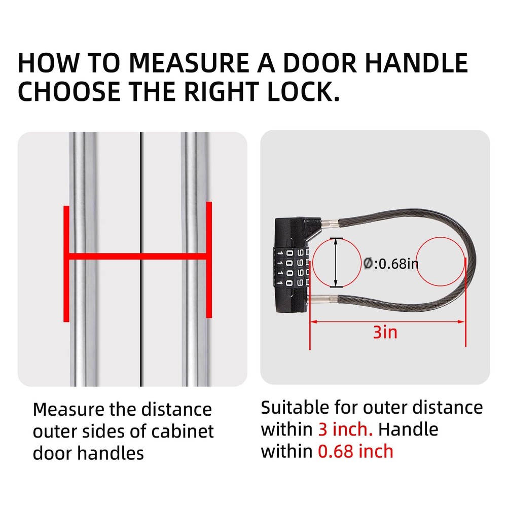 Short Cable Combination Lock, 4 Dial, for Toolbox, Case, Locker, Black