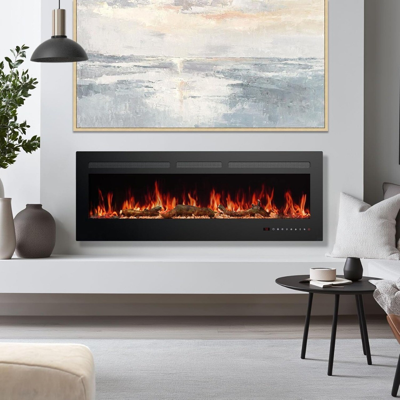 Electric Fireplace Wall Mount Recessed Fireplace Insert and Freestanding Heater