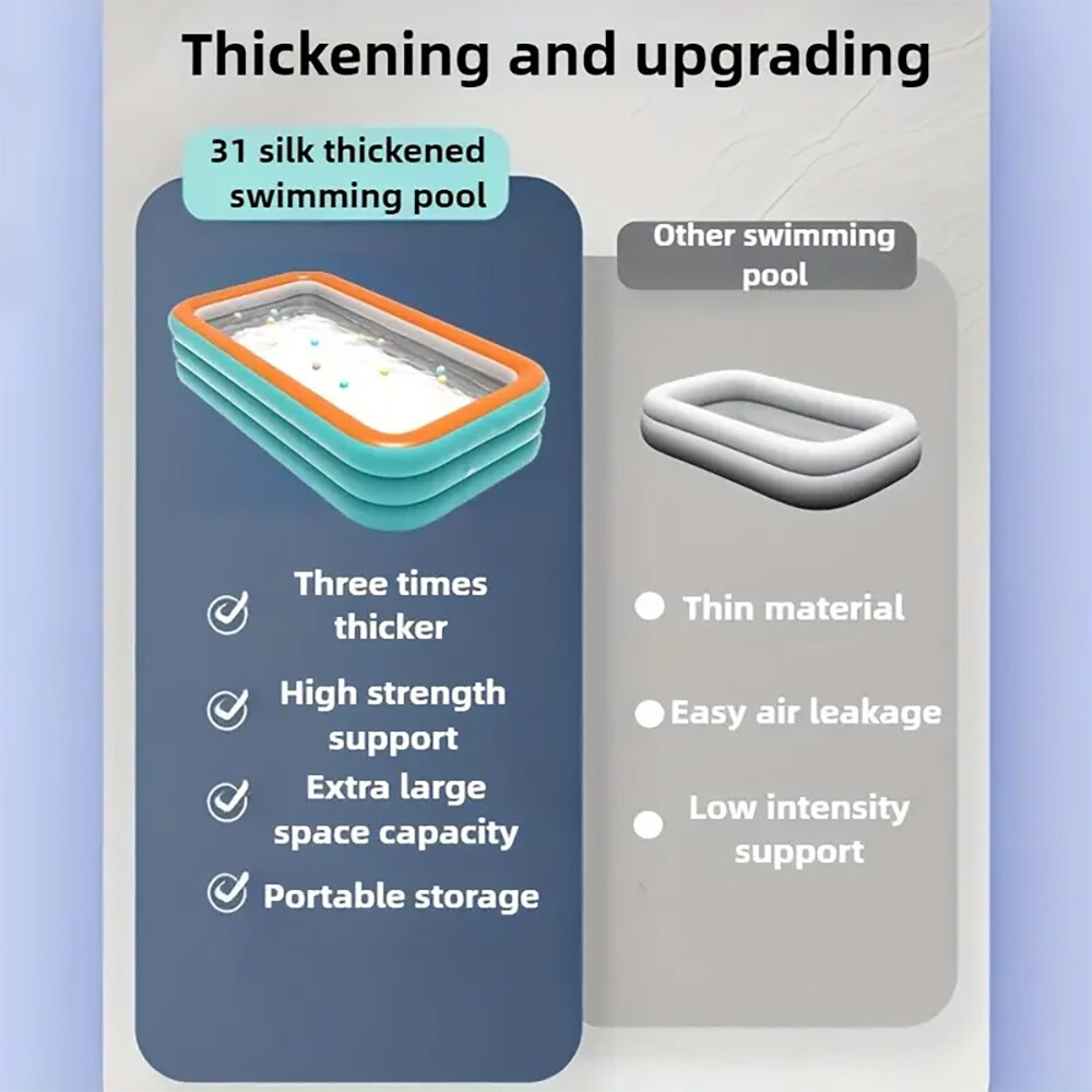 Family Inflatable Swimming Pool for Kids Adults Thickened Large 102" x 63" x 22"