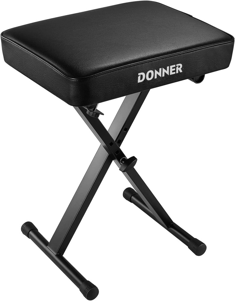 Adjustable X-Style Piano Bench, Foldable Stool with Thick Padding, Black