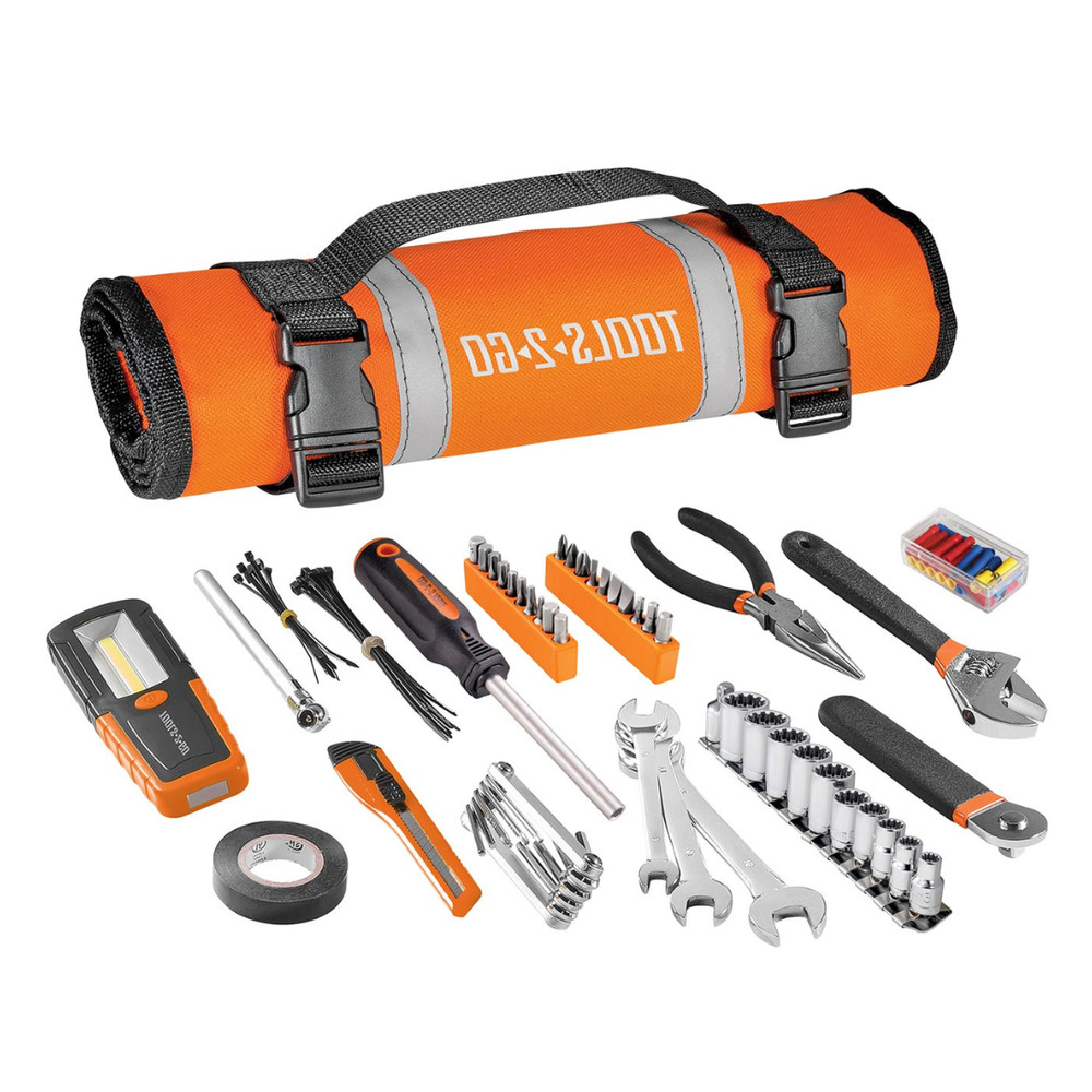 Tools-2-Go Tool 83 Piece Set with Roll-Up Pouch, Wrenches, Pliers, Work Light...