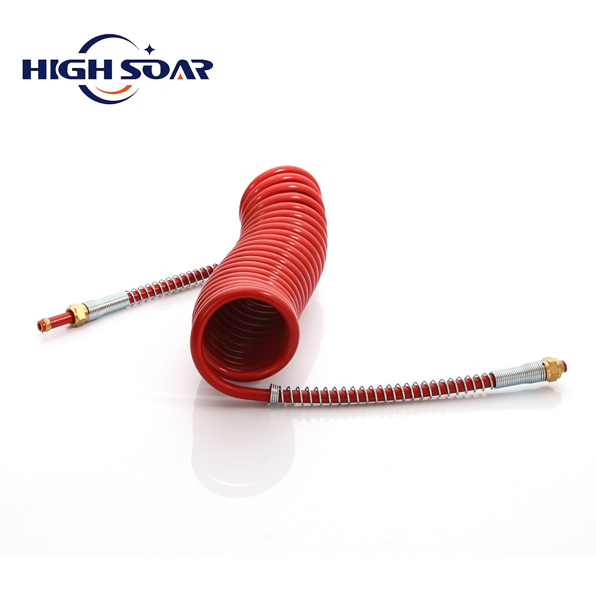 15FT Air Brake Line Coil Assembly Nylon Red & Blue Brass Fittings Semi Truck