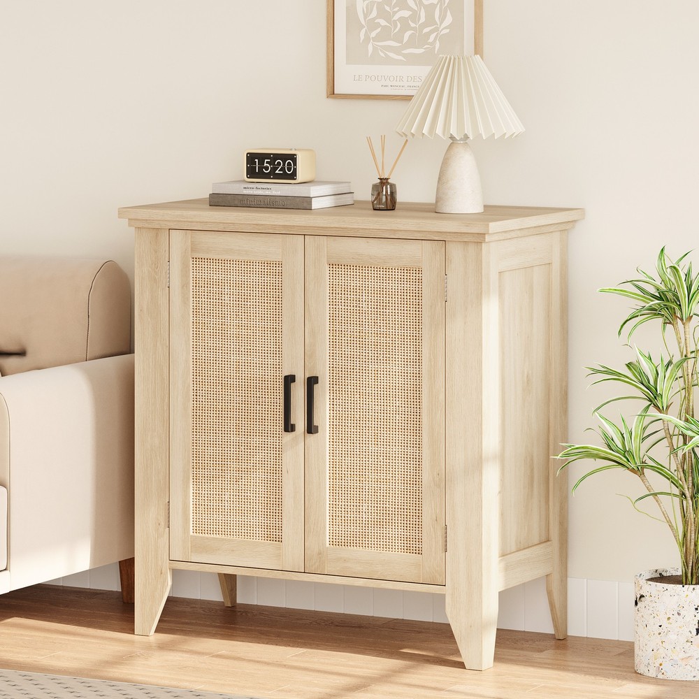 Buffet Cabinet for Storage, Kitchen Sideboard With Rattan Doors Adjustable Shelf