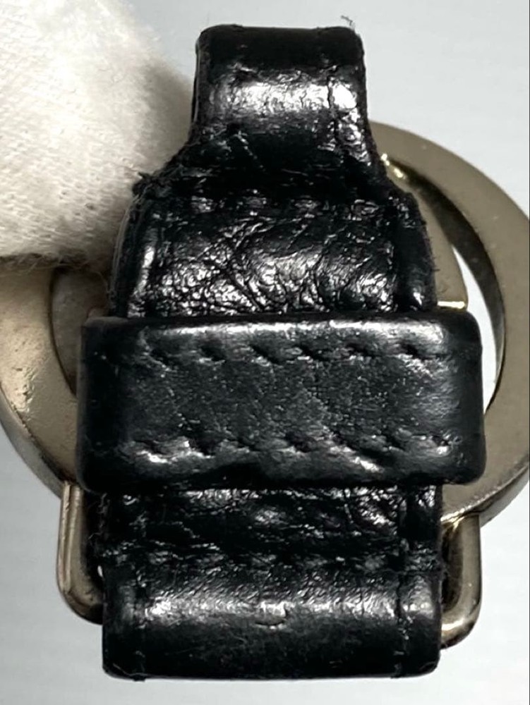 GUCCI Leather Keychain Black Interlocking GG Key Ring Charm