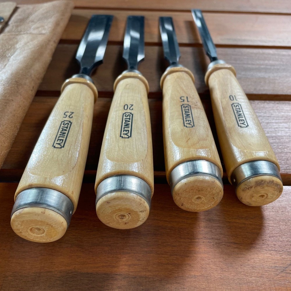 STANLEY Chisel Set 4 Piece Leather Cover Hand Tools Used Pro Grade Tools