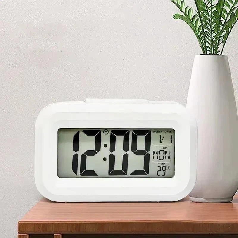 LED Digital Alarm Clock Snooze Backlight Calendar Time Display Table Desktop