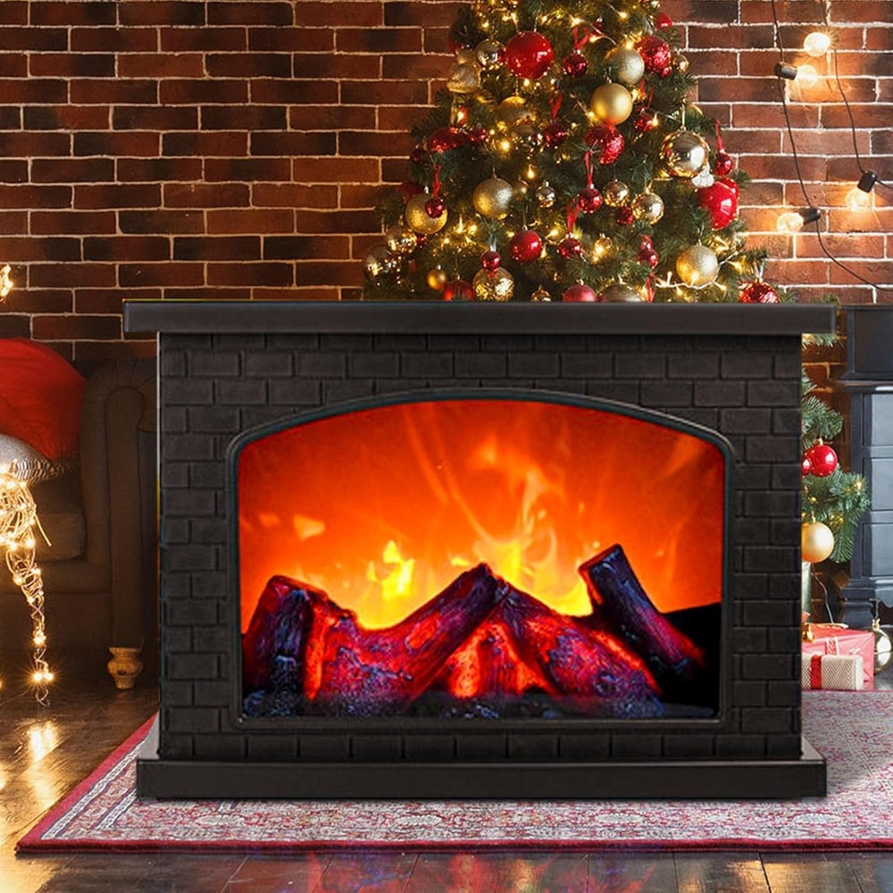 Chic Black Mini Fireplace with Realistic Flame Effect – Battery & USB Operated