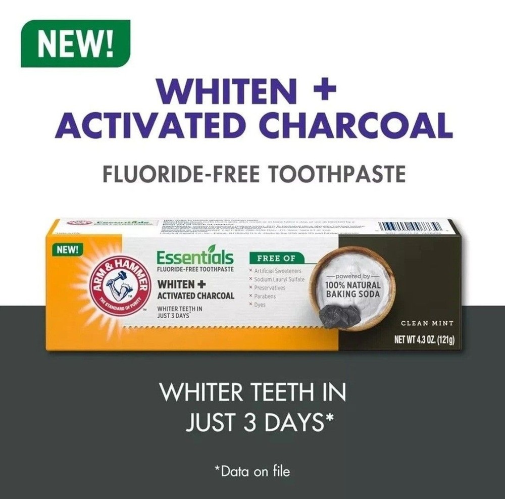 Arm & Hammer Essentials Fluoride-Free Toothpaste Whiten + Activated Charcoal-4 P