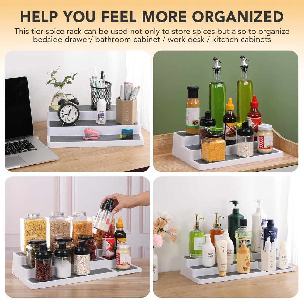 3 Tier Expandable Spice Rack Organizer, Plastic Spice Rack, Adjustable Length...