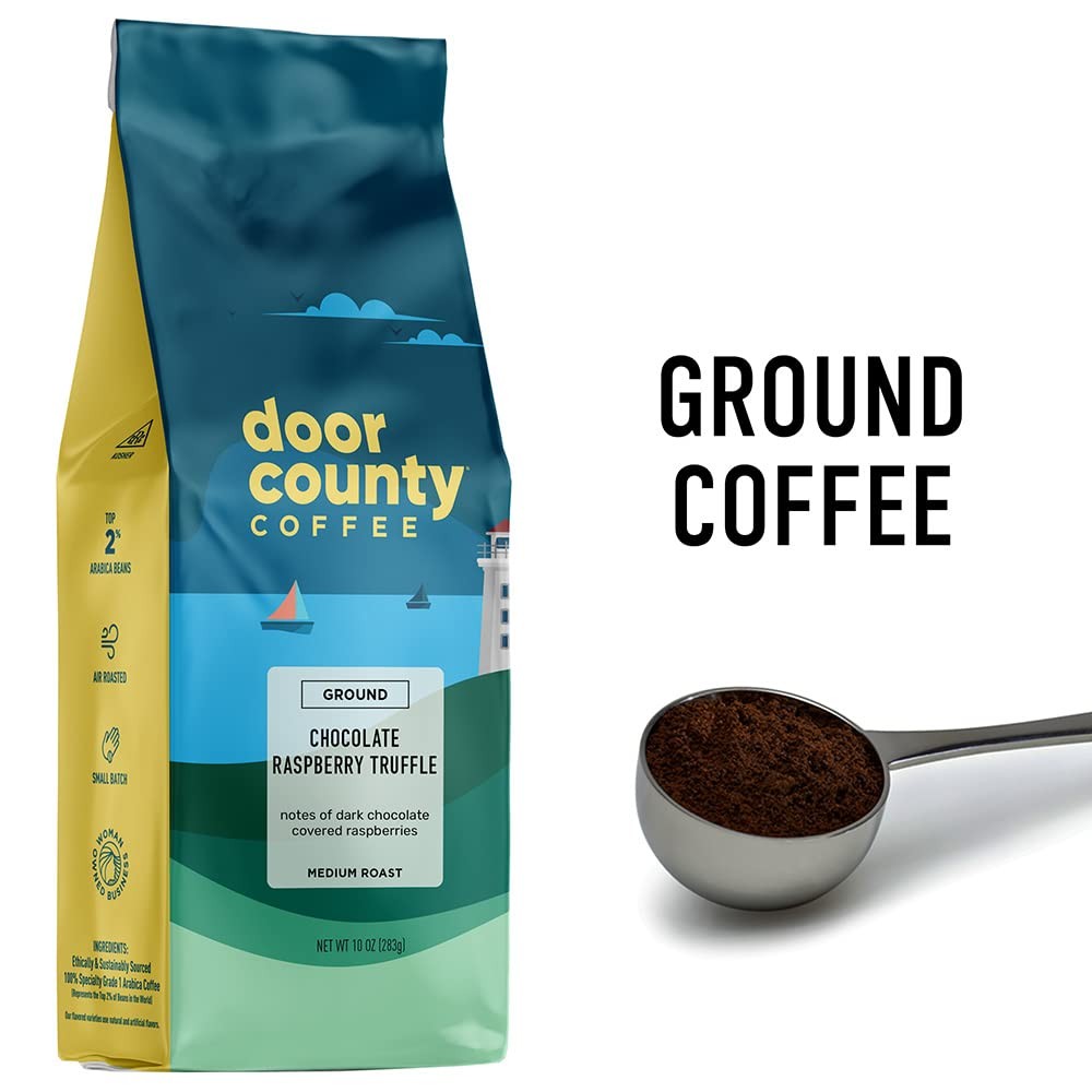 Door County Coffee Chocolate Raspberry Truffle Medium Roast Ground 10oz